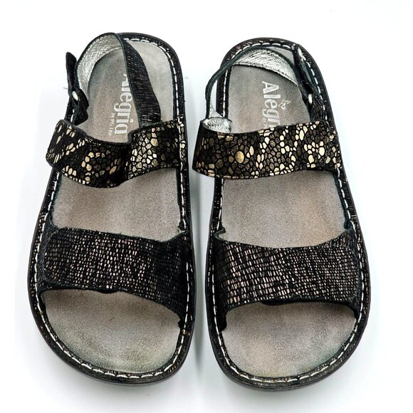 Alegria Womens Black Metallic Detailing Leather Verona Pewter Mosaic Sz 8.5 2319 - Picture 15 of 16